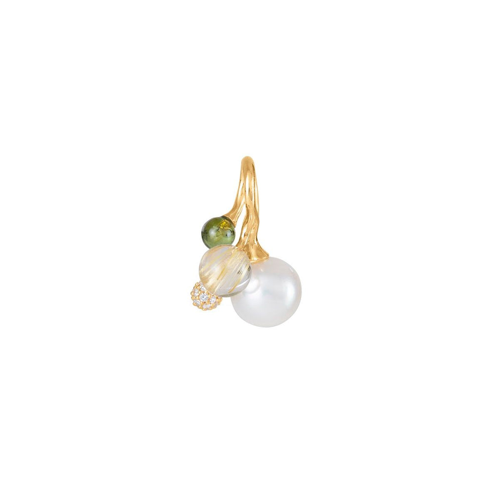 Blooming 18K Gold Pendant w. Diamond, Tourmaline, Pearl & Quartz