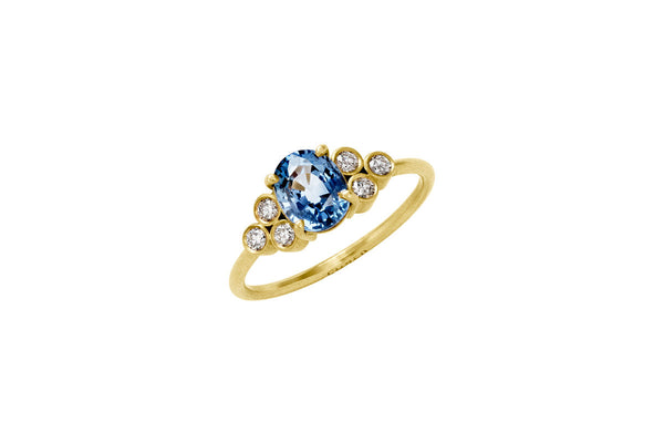 Odette 18K Guld Ring m. Diamant & Blå Safir
