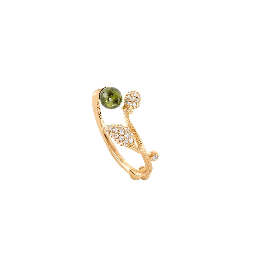 Blooming 18K Gold Ring w. Diamonds & Tourmaline