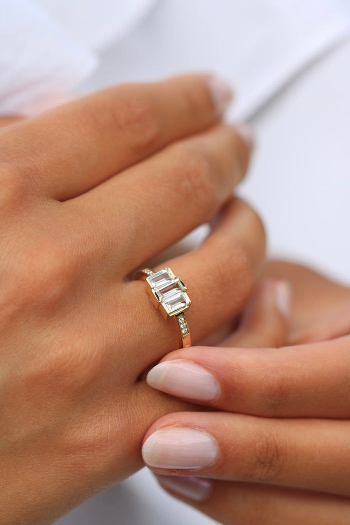 Meant to Be Her Polished 18K Gold Ring w. Diamonds & Topaz