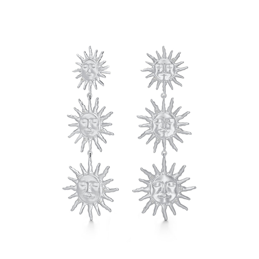 Three Sun Silver Earrings