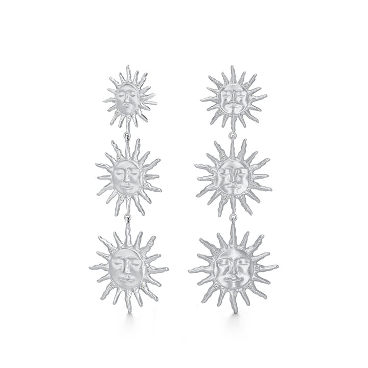 Three Sun Silver Earrings
