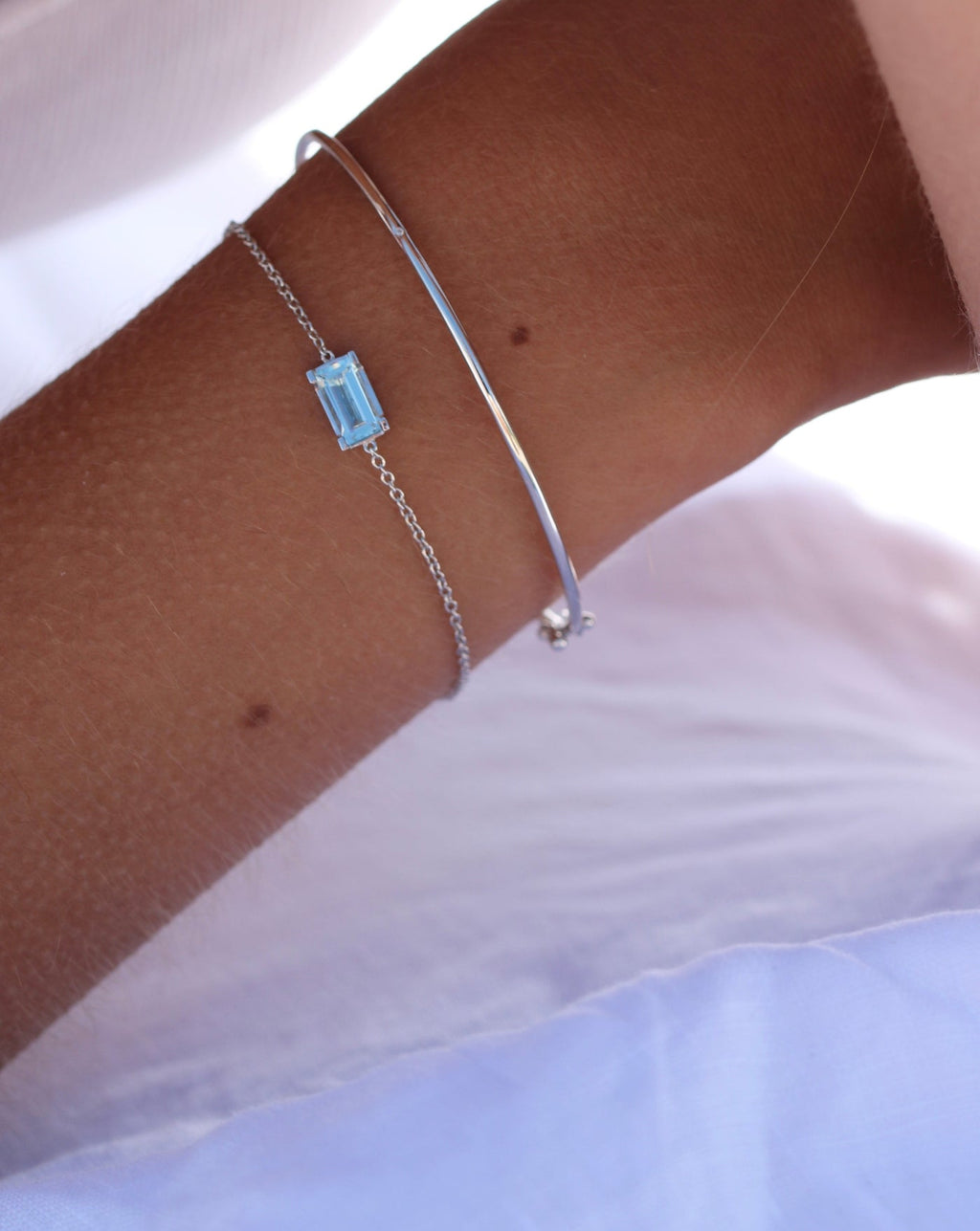 Ro Nord Blau Armband I 18K Weißgold vergoldet I Aquamarin & Diamant