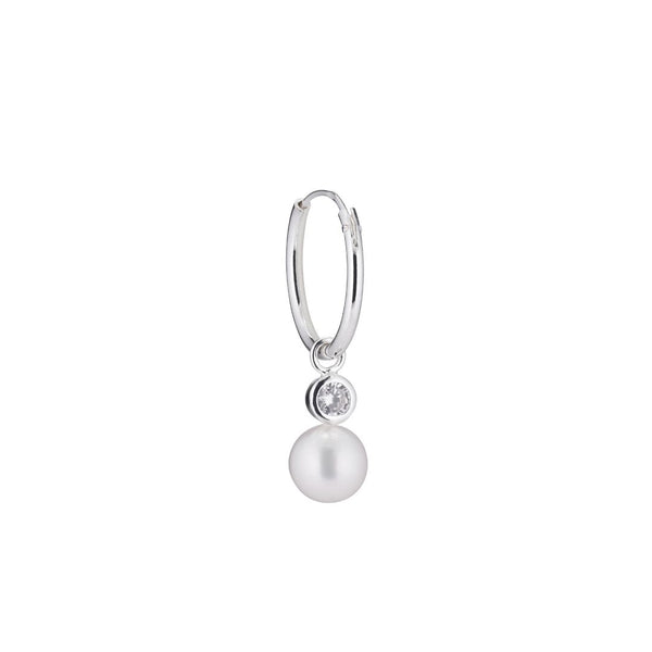 Bubble Silver Hoop w. White Pearl & Zirconia