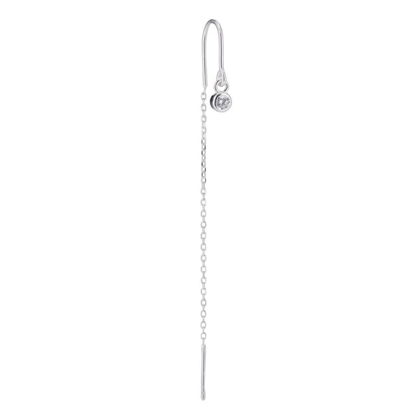 Crystal Hook Threader Silver Earring w. White Zirconia