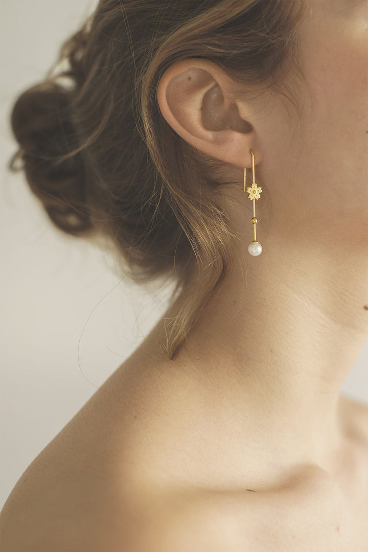 Sakura Gold Plated Earrings w. Pearl