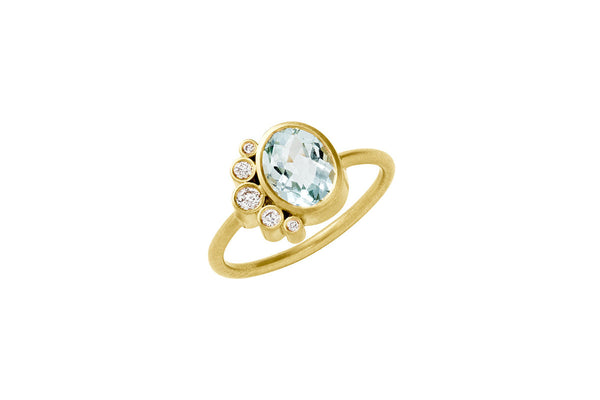Belle de Jour 18K Guld Ring m. Diamant & Akvamarin