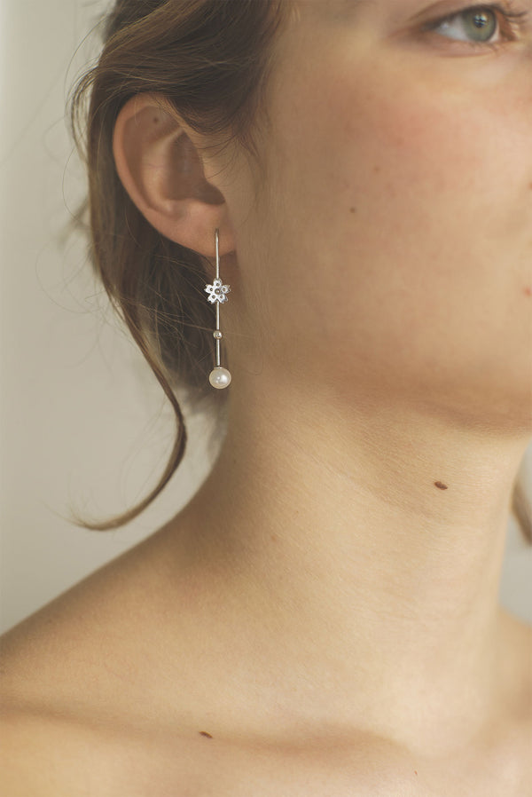 Sakura Silver Earrings w. Pearl