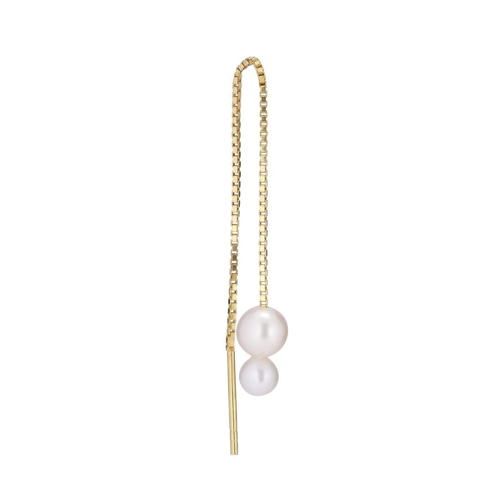 Deux Threader 18K Gold Plated Earring w. White Pearls