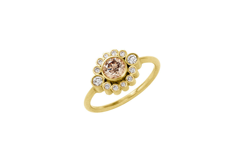 Belle de Nuit 18K Guld Ring m. Hvid & brun Diamant