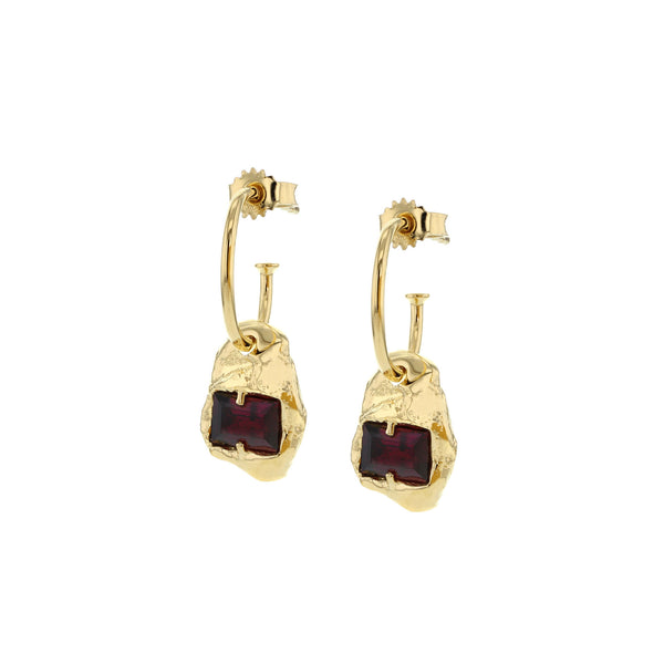 Combined Gold Plated Earrings w. Red Zirconias