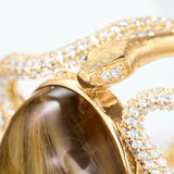 Snakes Pavé 18K Gold Ring w. Quartz & Diamonds