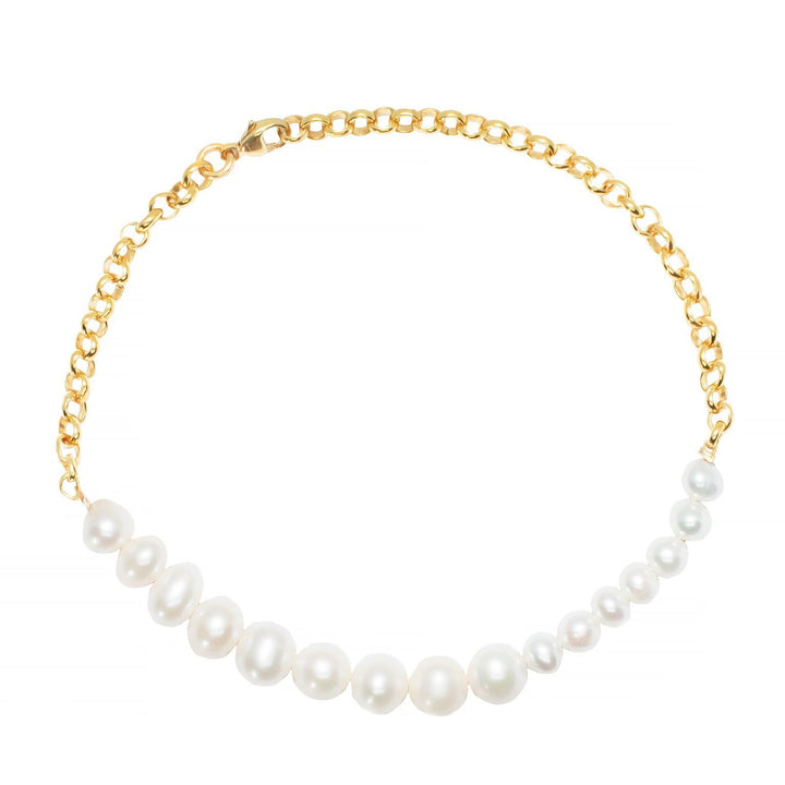 Pearls & Chains Gold Plated Anklet w. Pearl
