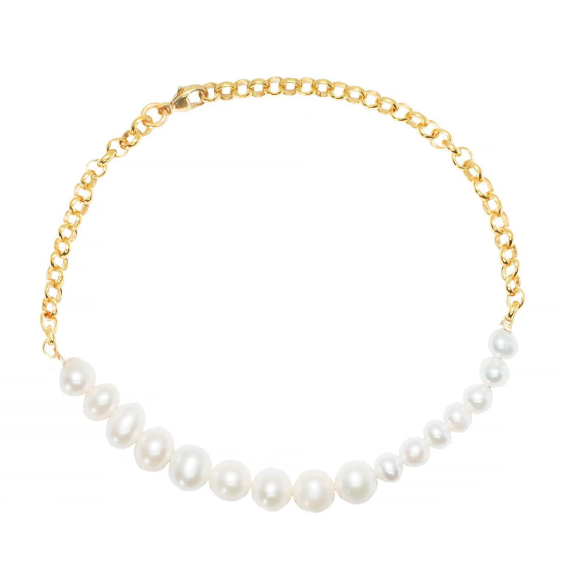 Pearls & Chains Gold Plated Anklet w. Pearl