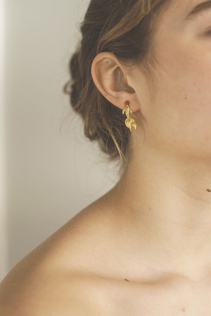 Solid Koi Gold Plated Earrings w. Coral