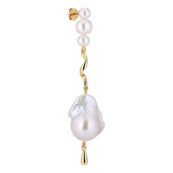 Pirouette Large 18K Gold Plated Stud w. White Pearls