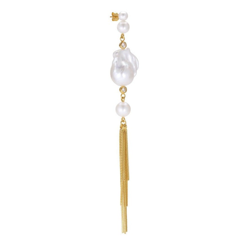 Baila Large 18K Gold Plated Stud w. White Pearls