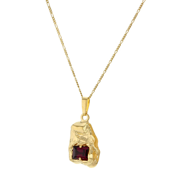 Single Entity Gold Plated Necklace w. Red Zirconia