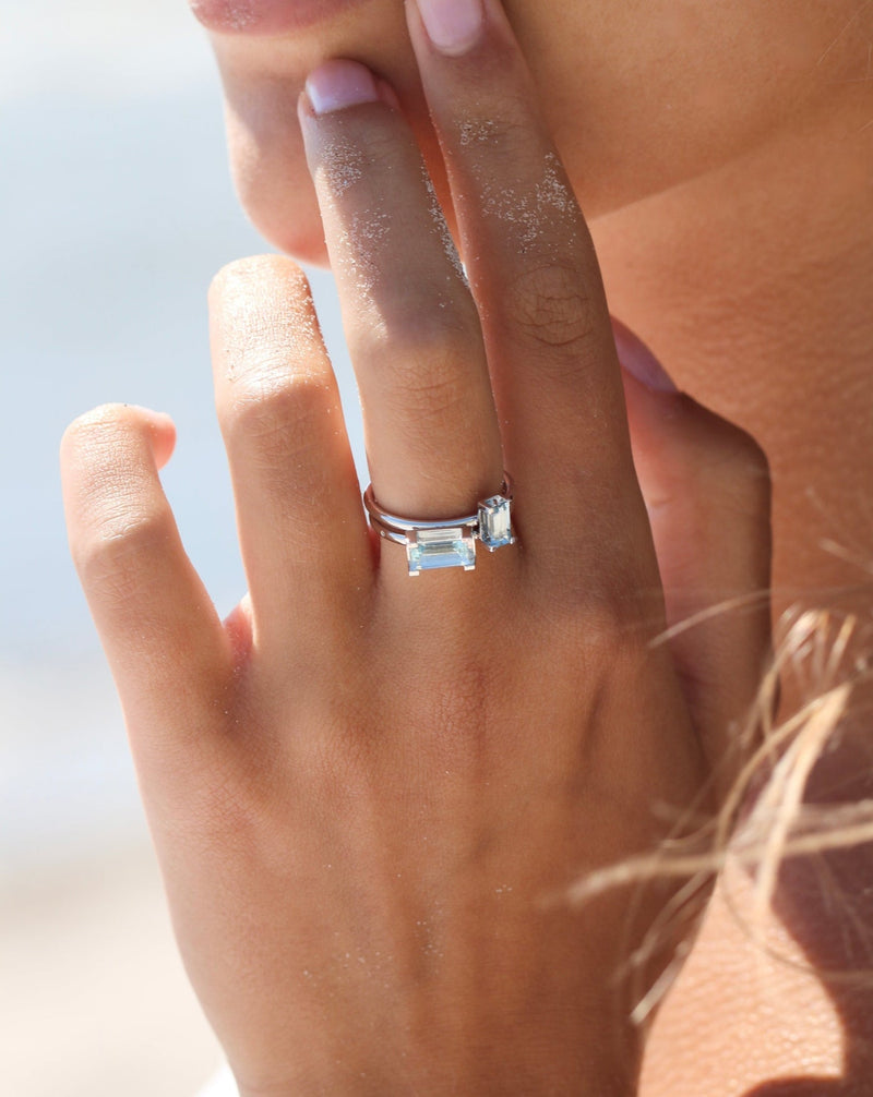 Ro Nord Blau Ring aus 18K Weißgold I Aquamarin & Diamant