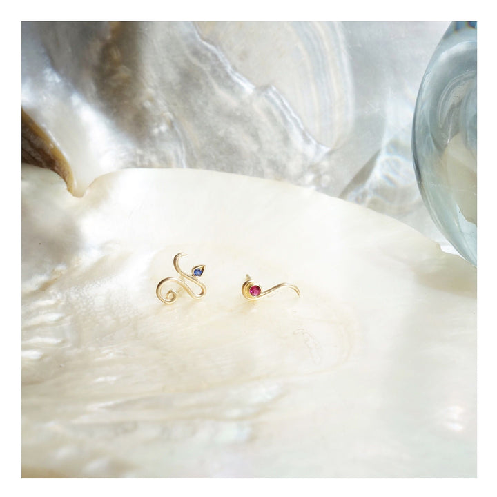 Sapphire Boa 14K Gold Earrings w. Sapphir