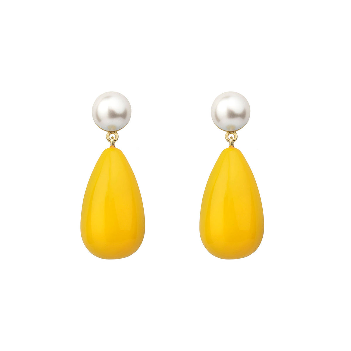 Drop Yellow & White Gold Plated Earrings w. Pearls