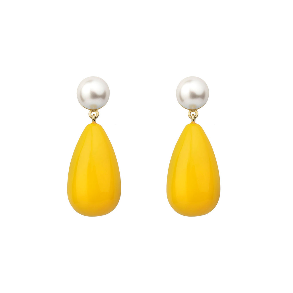 Drop Yellow & White Gold Plated Earrings w. Pearls