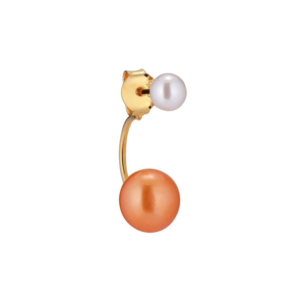 Treasure Orange 18K Gold Plated Stud w. White Pearls
