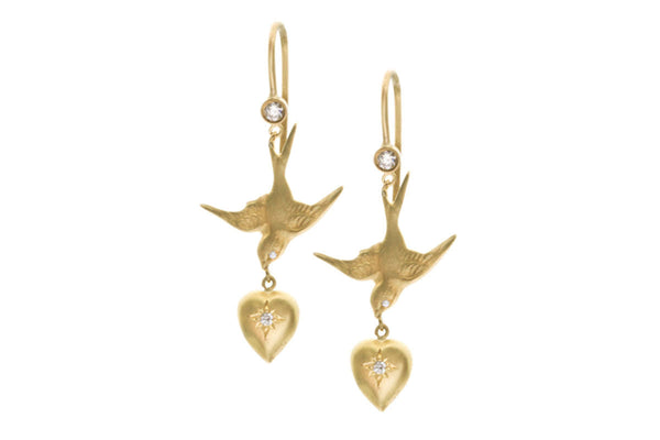 Hirondelle 18K Gold Earrings w. Diamond