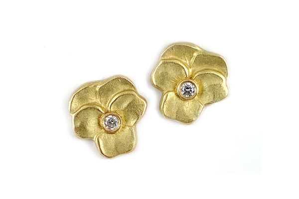Pansy 18K Gold Earrings w. Diamond