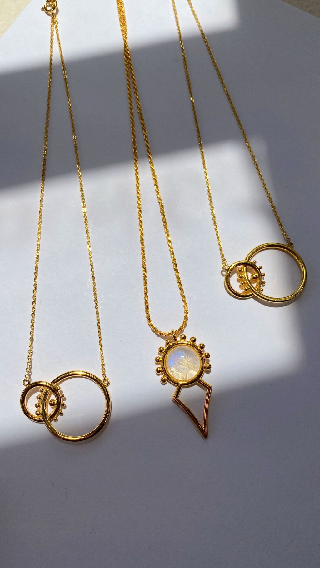 Moon Necklace Gold Plated, Pink Moonstone