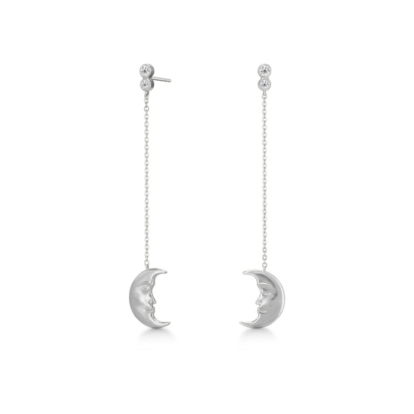 baumelnd Moon Ohrringe aus Silber I Weißer Zirkon