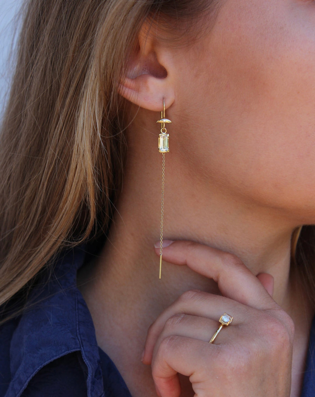 Nord White 18K Long Gold Pendant w. Topaz & Diamond