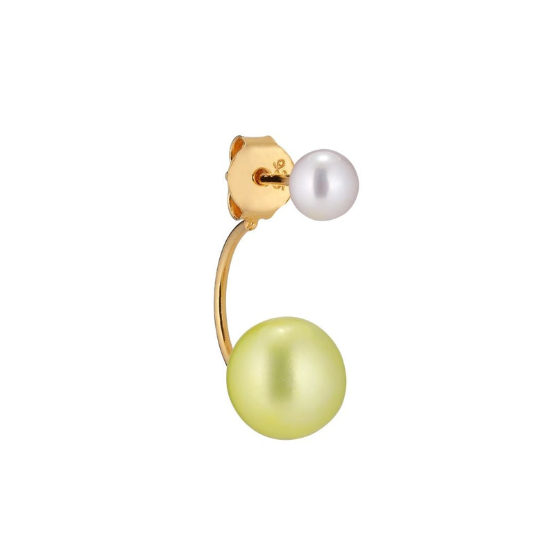 Treasure Lime 18K Gold Plated Stud w. White Pearls
