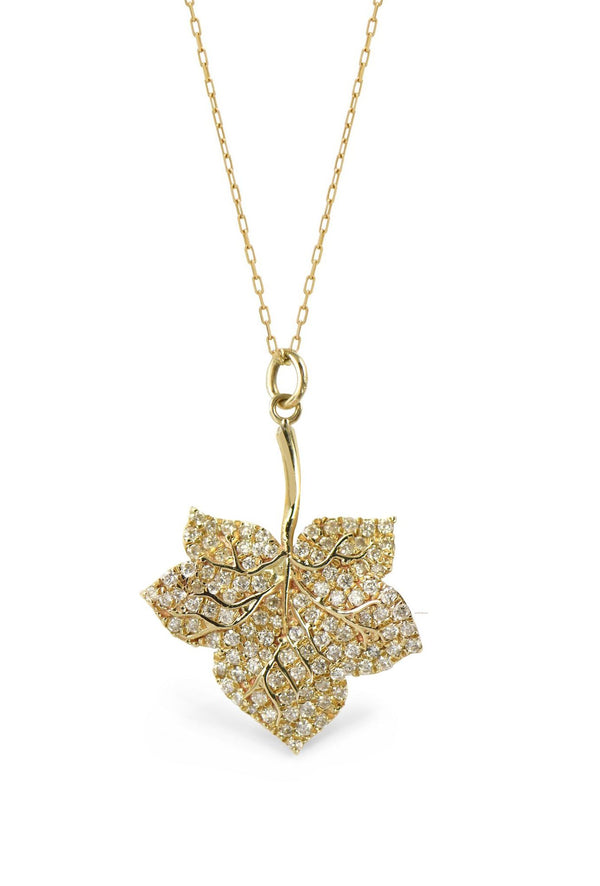 Eden Fig Leaf 14K Gold Necklace w. Diamonds
