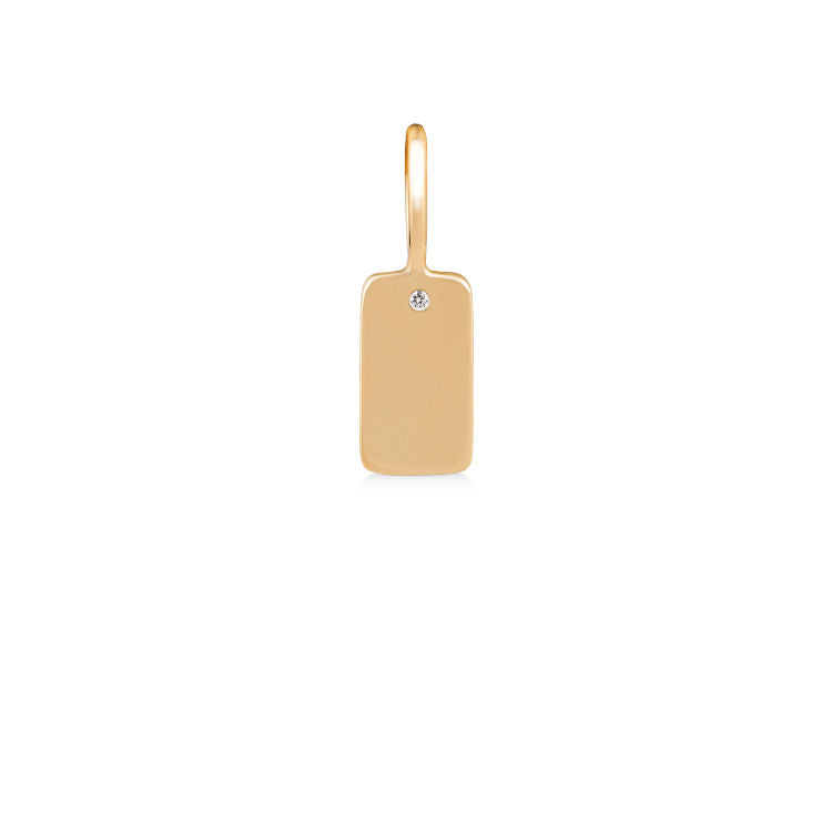 Rock Square 18K Gold Pendant w. Diamond