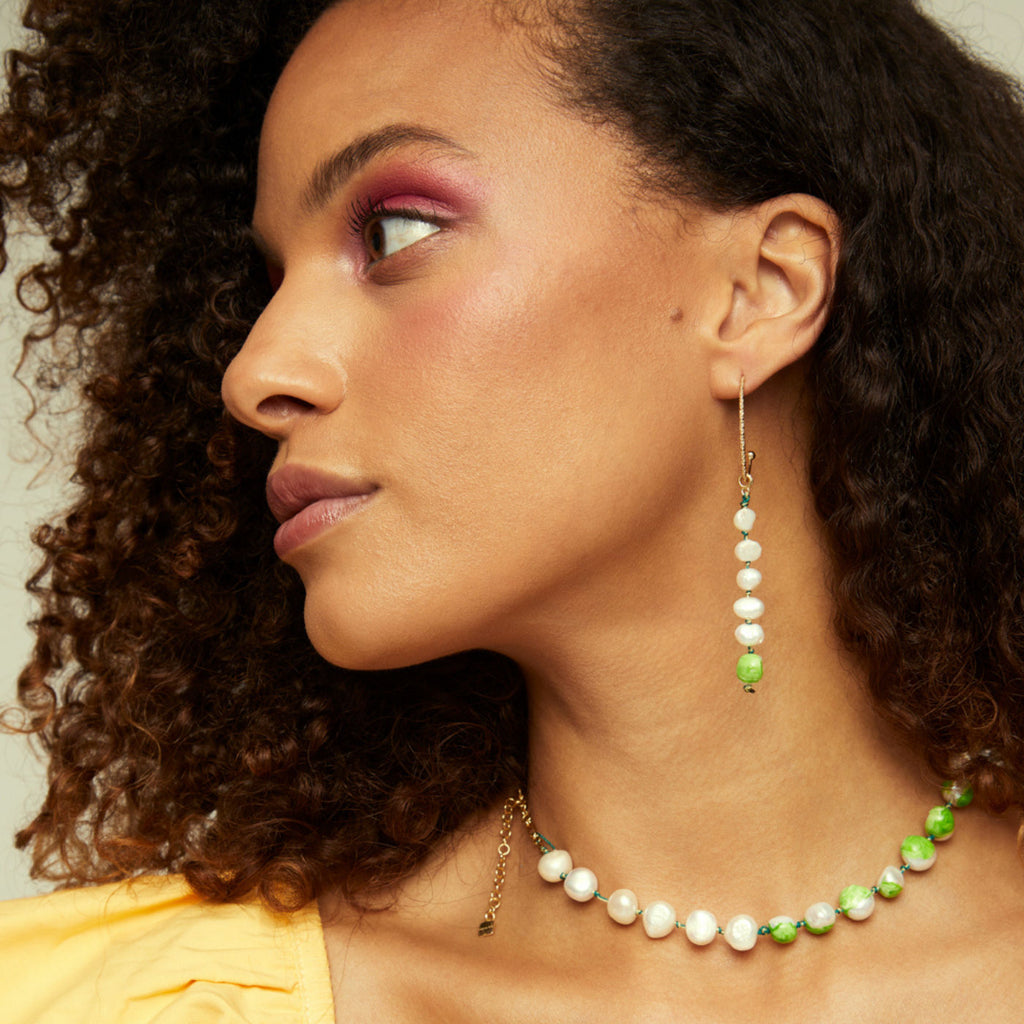 Choker Bahía Grøn 18K Forgyldt Halskæde m. Perler