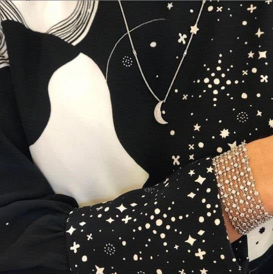 Universe Moon and Star 18K Gold, Rosegold or Whitegold Necklace