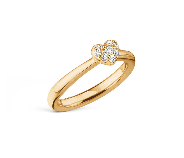 Lille Hjerte 18K Guld Ring m. Diamanter