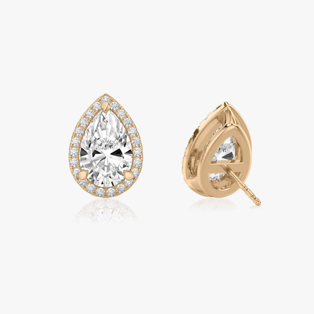 Pear Halo 14K Rosegold Studs w. Lab-Grown Diamonds