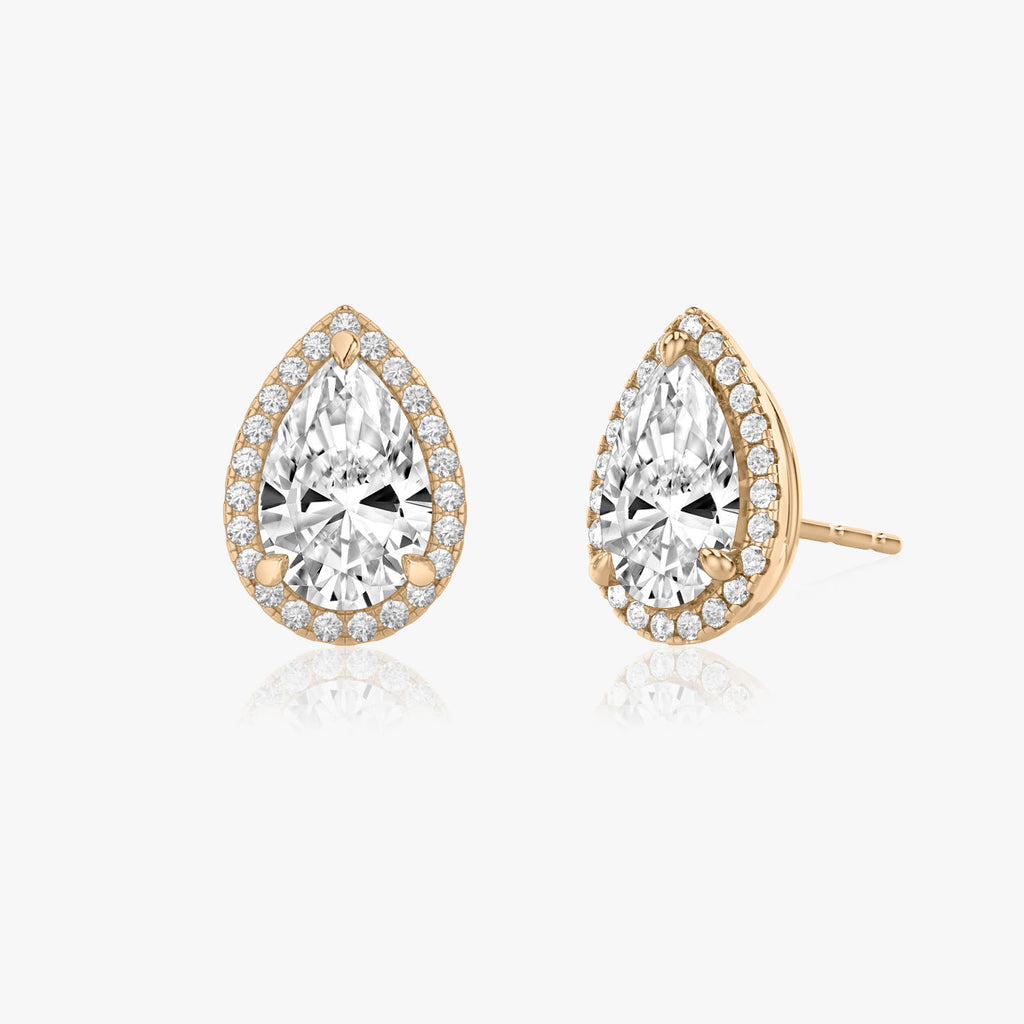 Pear Halo 14K Rosegold Studs w. Lab-Grown Diamonds