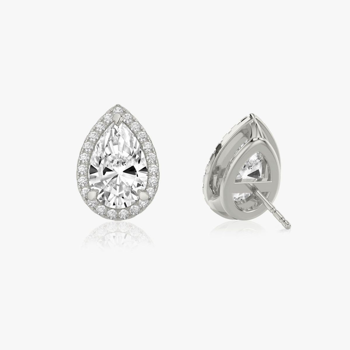 Pear Halo 14K Whitegold Studs w. Lab-Grown Diamonds
