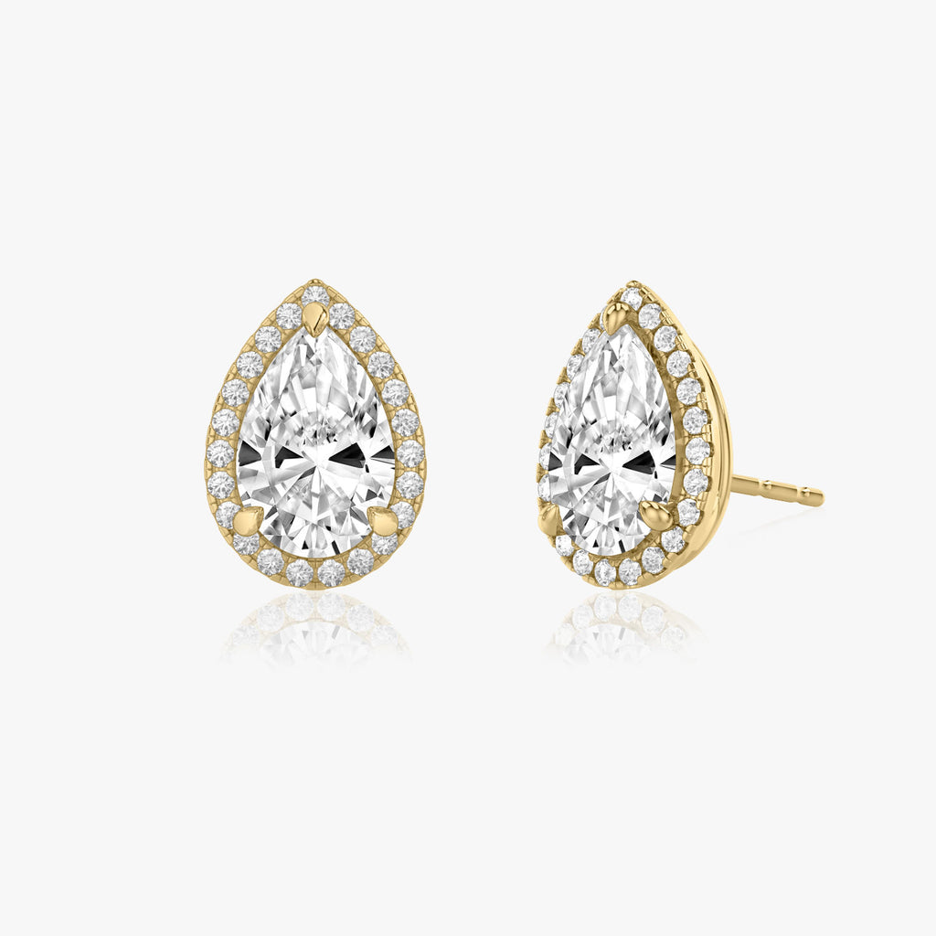 Pear Halo 14K Whitegold Studs w. Lab-Grown Diamonds