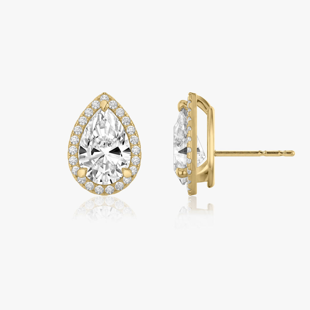 Pear Halo 14K Gold Studs w. Lab-Grown Diamonds