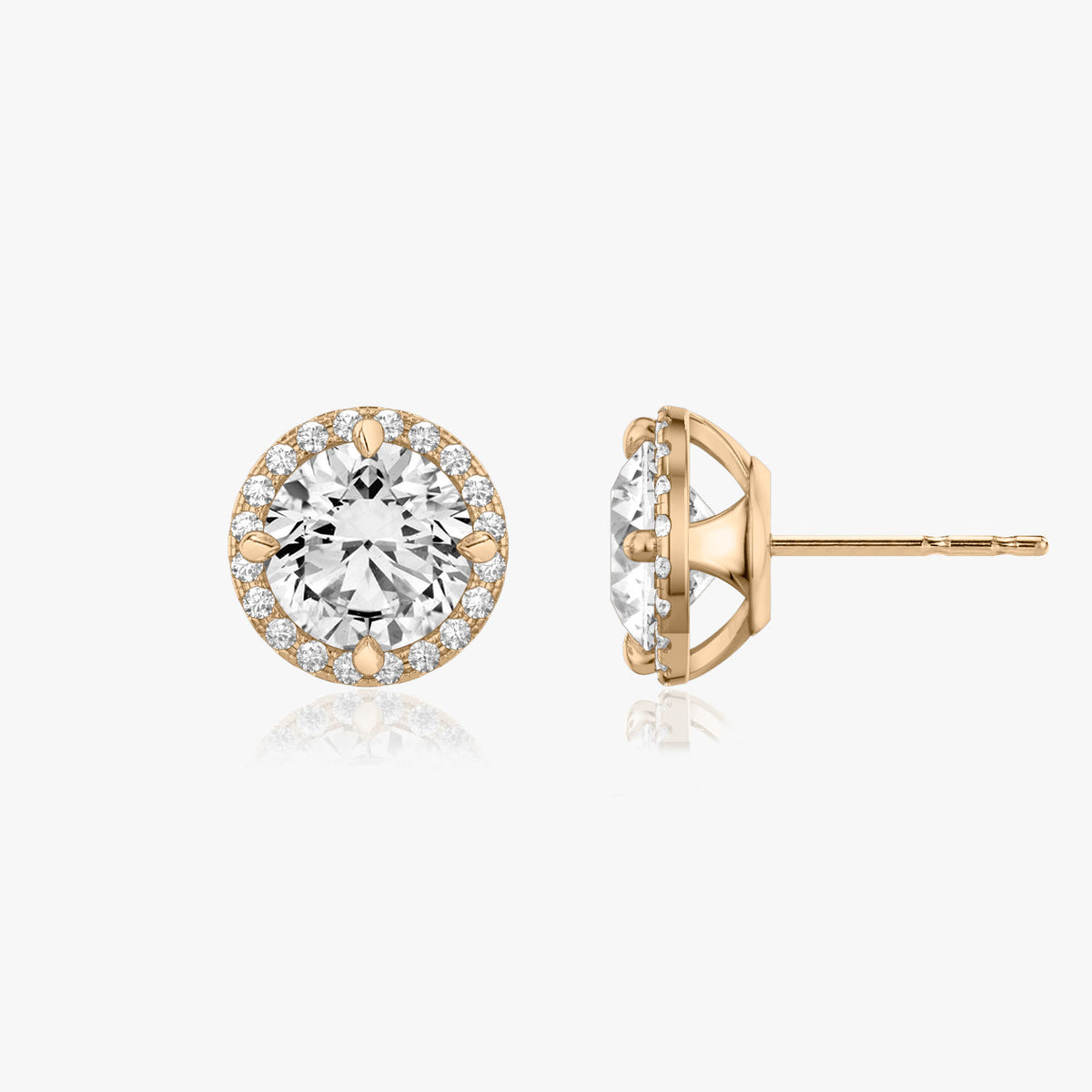 Brilliant Round Halo 14K Rosegold Studs w. Lab-Grown Diamonds