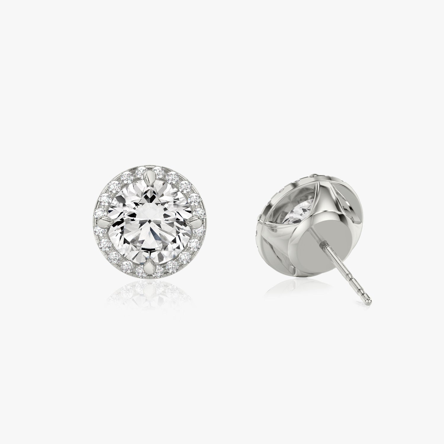 Brilliant Round Halo 14K Whitegold Studs w. Lab-Grown Diamonds