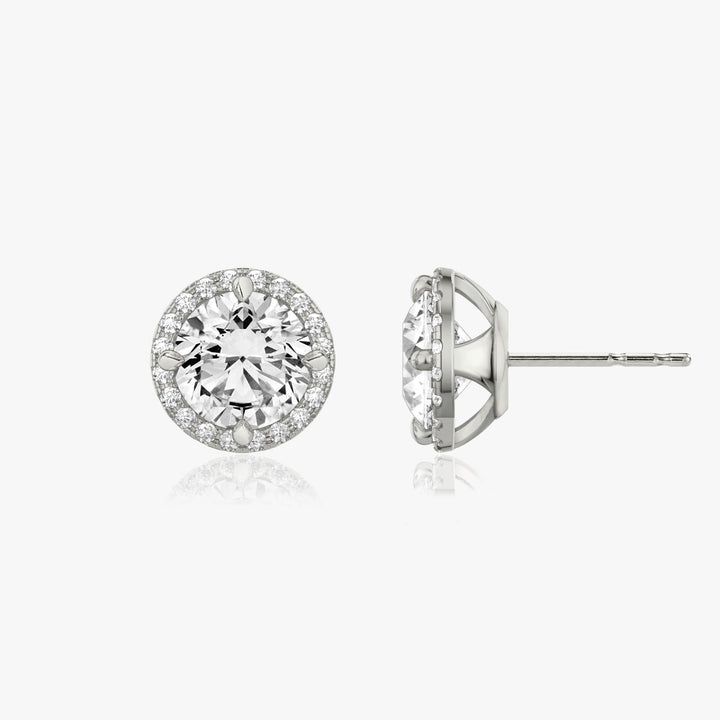 Brilliant Round Halo 14K Whitegold Studs w. Lab-Grown Diamonds