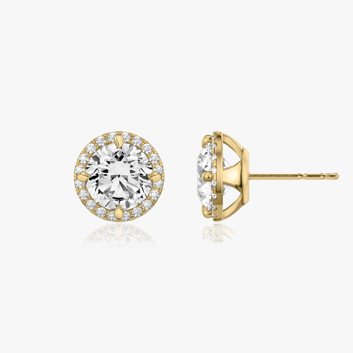 Gold-Ohrstecker aus 14K I Labor-Diamanten I Runder Brilliant I Halo-Design  