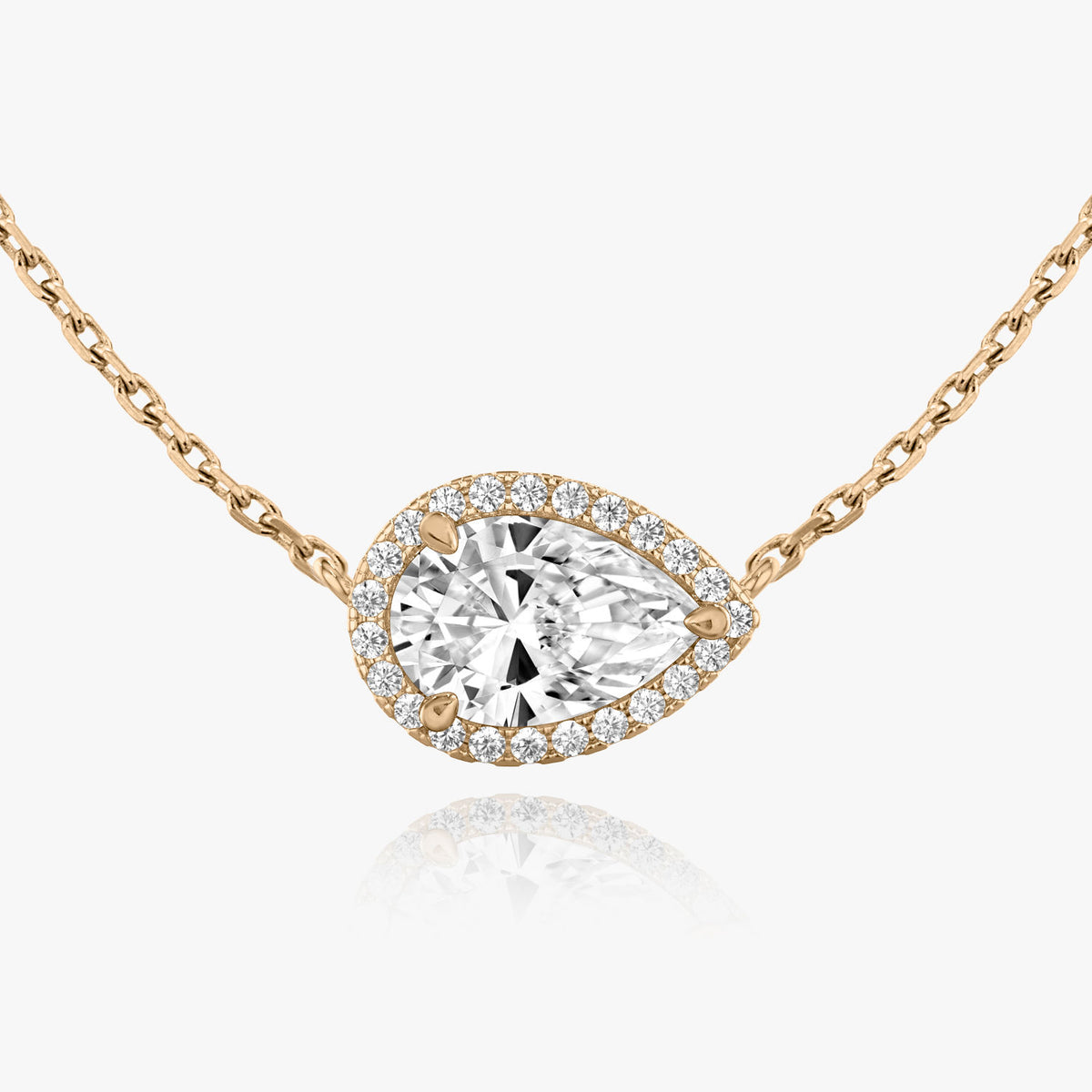 Pear Halo 14K Gold Necklace w. Lab-Grown Diamonds