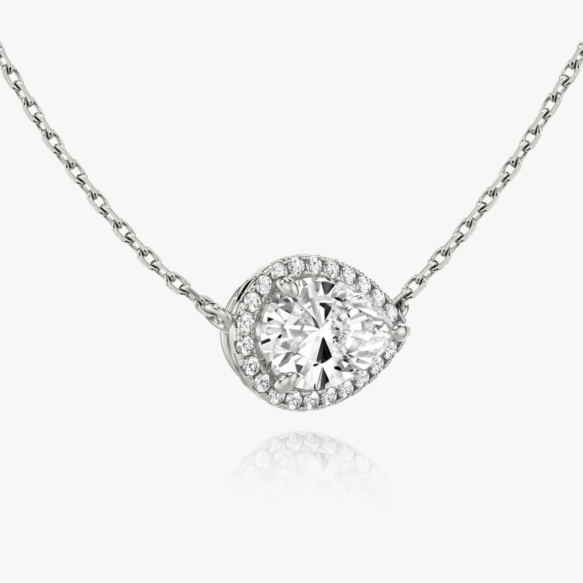 Pære Halo 14K Hvidguld Halskæde m. Lab-Grown Diamanter