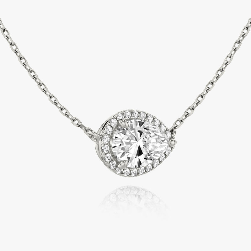 Pear Halo 14K Whitegold Necklace w. Lab-Grown Diamonds